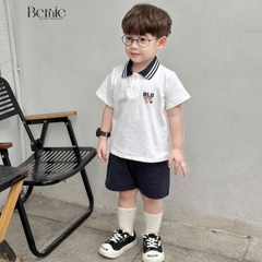  Set bộ thun polo cổ dệt tay ngắn cho bé trai họa tiết in chữ kèm quần short kaki size 1 đến 7 tuổi BERNIE 0824B15