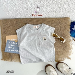 Áo tanktop cotton xược túi ngực thêu gấu dáng hàn quốc cho bé trai bé gái từ 9đến 24kg BERNIE 23A026