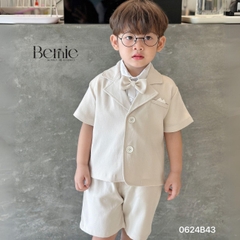 Set bộ quần áo set sơ mi công tử ngắn tay bé trai đính nơ rời mặc sinh nhật đi chơi đi tiệc 1 đến 7 tuổi BERNIE