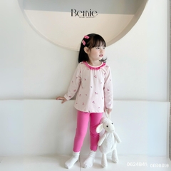 Set bộ dài thun dàì tay thu đông cotton họa tiết dễ thương viền bèo bé gái đi chơi đi học 1đến 7t BERNIE 0624B41