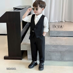 Set đồ vest gile dài công tử cổ V 3 chi tiết phong cách hàn quốc cho bé trai 1 đến 7 tuổi Bernie 0824B51