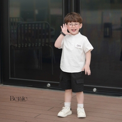 Set bộ quần áo sơ mi cho bé trai gồm áo sơ mi cổ trụ phối nắp túi thêu kèm quần thô mềm cho bé từ 9 đến 28kg BERNIE P1124B30