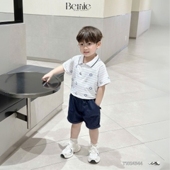 Set bộ polo cho bé trai họa tiết kẻ biển kèm quần short jean size 1 đến 7 tuổi BERNIE T1024B44