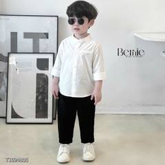 Áo sơ mi trắng dài tay cổ trụ, cổ tàu cho bé trai size 1 tuổi tới 7 tuổi Bernie T0625A26