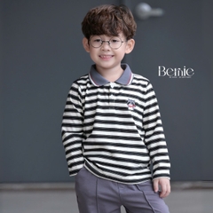 Set bộ polo tay dài kẻ ngang họa tiết thêu cáo nhỏ kèm quần dài cho bé trai size 1 đến 7 tuổi BERNIE T0625B46