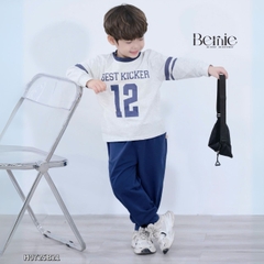 Set bộ thể thao tay dài cho bé trai tay áo phối màu họa tiết in chữ và số kèm quần dài size 9 tới 27kg BERNIE H0725B21