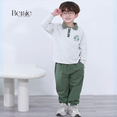 Set bộ polo thun cotton dài tay áo polo họa tiết hình in kèm quần dài cho bé trai size 9 tới 28kg BERNIE T0725B35