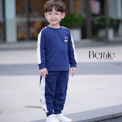 Set bộ thun cotton phối màu tay áo raplang dài cho bé trai họa tiết thêu Driver kèm quần dài 9 tới 28kg BERNIE H0725B67