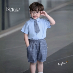  Set bộ vest gile công tử 4CT cho bé trai áo sơ mi tay ngắn phối gile kẻ kèm quần và cà vạt 1 đến 6 tuổi BERNIE T0825B06