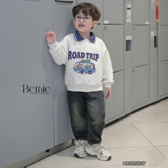 Set bộ polo dài tay cho bé trai áo polo nỉ họa tiết Enjoy the space kèm quần jean dài size 9 tới 28kg BERNIE H0525B37