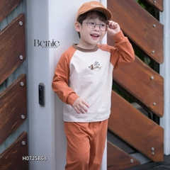 Set bộ thun dài tay áo raplang phối màu họa tiết thêu cún hello kèm quần dài size 9 tới 28kg BERNIE H0725B68