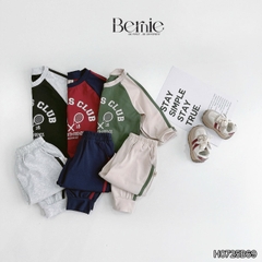 Set bộ bé trai áo thun cotton tay dài raplang phối màu họa tiết tennis thể thao kèm quần dài size 9 tới 28kg BERNIE H0725B69