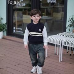 Áo gile len unisex bé trai bé gái 3 màu phối gấu phong cách hàn quốc cho bé trai 1 đến 7 tuổi BERNIE T1025A15