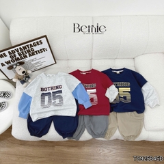 Set bộ bé trai áo thun cotton tay dài phối màu họa tiết Bothing kèm quần gió dài size 12 tới 28kg BERNIE T0925B45Đ