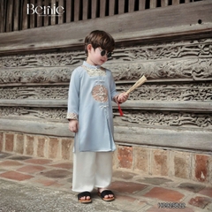 Set bộ áo dài bé trai kèm quần chất lụa phối họa tiết thêu gấm Phúc Lộc mặc Tết size 9 đến 25kg BERNIE H0925B22