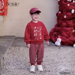 Set bộ nỉ dài tay màu đỏ họa tiết Happy Pup kèm quần dài kẻ ngang cho bé trai size 10 tới 27kg BERNIE H1025B46