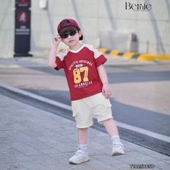 Set bộ thể thao phối màu tay ngắn họa tiết số 87 kèm quần short cho bé trai size 9 tới 28kg BERNIE T1025B65Đ