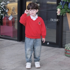 Áo thun Sweater dài tay Gấu họa tiết thêu gấu cho bé trai bé gái 1 đến 7 tuổi BERNIE T1125A48Đ