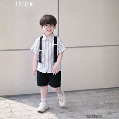 Set sơ mi sọc dây đai Urban bé trai phong cách công tử quần short BERNIE T1025B36Đ