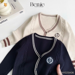 Áo len Cadigan Smart Boy phong cách vintage họa tiết huy hiệu cho bé trai bé gái size 9 đến 25kg BERNIE H1025A06