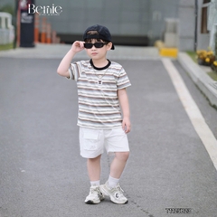  Set bộ kẻ ngang cho bé trai áo cotton tay ngắn đính tag kèm quần short kaki size 9kg tới 28kg BERNIE KIDS T1125B23