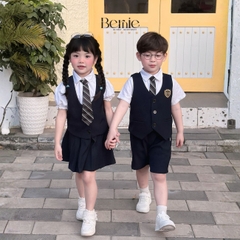 Set vest gile đồng phục đôi học sinh phong cách hàn quốc cho bé trai bé gái kèm cà vạt size 9 tới 28kg BERNIE H1125B25