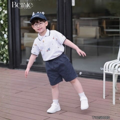 Set bộ Polo Xe tinh nghịch cho bé trai áo thun polo tay ngắn và quần short kaki size 9 tới 28kg BERNIE T1125B08Đ