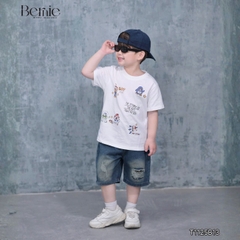 Bộ đồ bé trai Boy Story áo thun cotton quần jean rách mềm Set đồ bé trai năng động đi học đi chơi  BERNIE T1125B13