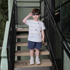  Set bộ Ocean áo thun tay ngắn họa tiết biển phối quần short kaki denim size 9kg tới 28kg BERNIE KIDS T1025B75