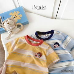 Set bộ tay ngắn họa tiết kẻ Cậu bé trà sữa kèm quần short kaki cho bé trai 9kg tới 28kg BERNIE H1125B28