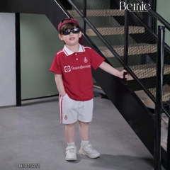 Set bộ polo tay ngắn cho bé trai áo thun polo cổ dệt hình in huy hiệu team Bernie và quần short size 9 tới 28kg H1025B51