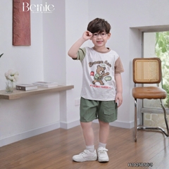 Set bộ tay ngắn phối màu họa tiết Sóc và Gấu kèm quần short kaki cho bé trai 9 tới 28kg BERNIE H1025B56