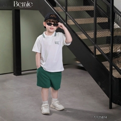 Set bộ polo tay ngắn cổ dệt thêu họa tiết Holiday xanh kèm quần short size 9 tới 28kg BERNIE T1125B14