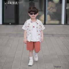  Set sơ mi 3 chi tiết áo tay ngắn họa tiết ô tô áo ba lỗ kèm quần short kaki cho bé trai 9 tới 28kg BERNIE T1125B16