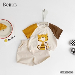 Set bộ tay ngắn cho bé trai áo thun cotton họa tiết Animal Vui Nhộn và quần short kaki 1 đến 7 tuổi BERNIE H0226B06Đ 