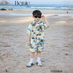 Set sơ mi đũi đi biển unisex cho bé trai bé gái họa tiết summer size 9 tới 25kg BERNIE T0325B26