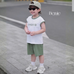 Set bộ cotton áo thun tanktop BNE KID kèm quần short cho bé trai đi chơi đi học size 9 đến 28kg BERNIE H0326B33