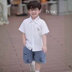 Áo sơ mi tay ngắn cho bé trai thêu khủng long phong cách hàn quốc size 9 tới 27kg BERNIE H0226A05