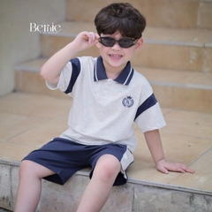 Set bộ polo tay ngắn cổ dệt họa tiết huy hiệu kèm quần short cho bé trai size 11 tới 28kg BERNIE H0226B33