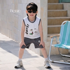 Set bộ bé trai áo tanktop họa tiết Boys phong cách hàn quốc kèm quần short size 1 tới 7 tuổi BERNIE T0226B10