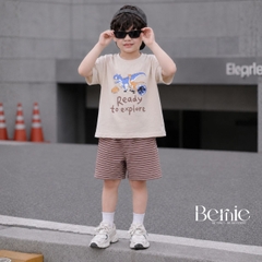 Set bộ thun cotton áo tay ngắn họa tiết khủng long Ready kèm quần short cho bé trai 1 đến 7 tuổi BERNIE H1025B55