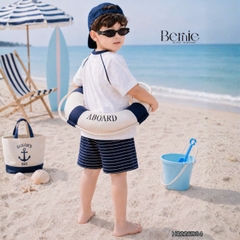 Set bộ đi biển bé trai áo thun tay ngắn raplang the Sea kèm quần short kẻ size 1 đến 7 tuổi BERNIE H0226B34