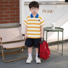 Set bộ thun áo polo tay ngắn họa tiết kẻ sắc màu kèm quần short kaki cho bé trai size 11 đến 28kg BERNIE H0226B37