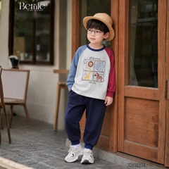 Set bộ dài tay cho bé trai áo thun raplang phối màu họa tiết Puppy kèm quần dài size 9 tới 26kg BERNIE H0426B19