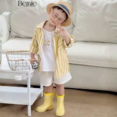  Set sơ mi 3CT áo tay dài kẻ sọc sắc màu áo ba lỗ kèm quần short kaki cho bé trai đi biển đi chơi 9 tới 28kg BERNIE H0226B26