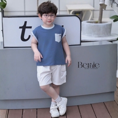 Set bộ tanktop cho bé trai áo thun túi lệch cá tính kèm quần short đi chơi đi học size 9 tới 28kg BERNIE T0326B11