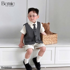 Set bộ vest gile Quý tộc cho bé trai áo sơ mi tay ngắn phối gile kèm quần và nơ cà vạt 9 tới 25kg BERNIE T0426B06