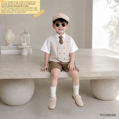 Set bộ vest gile Hoàng gia cho bé trai áo sơ mi tay ngắn phối gile kèm quần và cà vạt 1 đến 7 tuổi BERNIE T0126B06Đ 