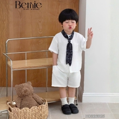 Set bộ đũi áo sơ mi cổ trụ phối khăn kèm quần short cho bé trai đi chơi đi biển size 11kg tới 28kg BERNIE H0326B25