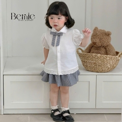 Set sơ mi kẻ Blue Schoo cho bé trai bé gái áo sơ mi trắng kèm quần hoặc chân váy cùng cà vạt và nơ rời size 11 tới 28kg BERNIE V0526B73